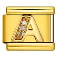 Maglia per bracciale modulare italiano in acciaio dorato con lettera A e zirconi. - Lettera A (J3525) / Oro