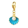 Goudkleurige roestvrijstalen karabijnsluiting bedel met blauwe emaille schelp en parel - Blue Shell Style (LSP010-5)