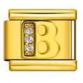 Dettaglio di charm modulare italiano in acciaio dorato con lettera B e zirconi incastonati - Lettera B (J3525) / Oro