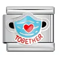 Detail of stainless steel Italian charm with blue medical mask and red Together heart - ICJ3533 (Mask Together)