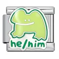 Charm italiano de acero inoxidable con rana verde y pronombre he/him para DIY - Rana he/him(ICJ3478)