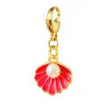 Gouden roestvrijstalen karabijnsluiting bedeltje met een rode schelp en parel - Red Shell Style (LSP010-1) / Rood