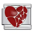 Premium stainless steel Italian modular charm link featuring a red mosaic heart design - Red Heart Mosaic Style (ICJ2303)