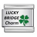 Stainless steel Italian charm link featuring a lucky four-leaf clover design - LUCKY BRIDGE Style (ICK1515)