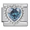 Charm modulare italiano con zircone blu a cuore e base in acciaio inossidabile lucido - Cuore Viola (ICJ1478-5)
