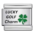 Stainless steel Italian modular charm link with green lucky clover and golf engraving - LUCKY GOLF Style (ICK1518)