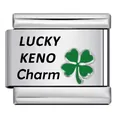 Stainless steel Italian charm module link featuring lucky keno text and green clover - LUCKY KENO Style (ICK1519)