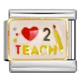 Stainless steel Italian modular charm link with 'Love to Teach' heart design - Teacher Theme 2-TEACH Style (ICJ1512)