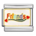Stainless steel Italian charm link featuring rainbow Friends text and red hearts - Rainbow FRIENDS Red Heart Style (ICJ1959)