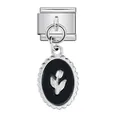 Detailansicht eines italienischen Modul-Armband-Charms mit silberner Tulpe auf Schwarz - Schwarze Ovale Tulpe (ICG742-1)