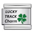 Stainless steel Italian charm link with Lucky Track clover engraving - LUCKY TRACK Style (ICK1523)