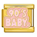 Premium gold stainless steel Italian charm link with pink enamel 90's Baby retro design - 90s BABY Text Pattern(ICJ1544-2) / Gold