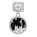 Silberner Tower Bridge Anhänger für italienische Modularmbänder aus Edelstahl. - Schwarze London Bridge (ICG750-1)