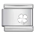 Italian modular charm link featuring a laser-engraved lucky four-leaf clover design - Line Outline Etching (ICY915-2)