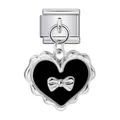 Stainless steel Italian charm link with black enamel heart and silver bow detail - Heart Black Bow (ICG751-2)