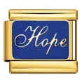 Vergulde Italiaanse modulaire bedel van roestvrij staal met blauw emaille en Hope-tekst - Hope-letter Stijl (ICJ113-2)