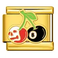 Gold plated Italian modular bracelet charm featuring a unique skull and 8-ball cherry design - Skull Cherry and 8-Ball Pattern(ICJ1795-2) / Gold