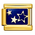 Gouden roestvrijstalen Italiaanse bedel met blauw email en sterren voor DIY - Sterrennacht Drie Sterren Stijl (ICJ680-2)