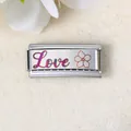 Italienisches Armband-Element aus Edelstahl mit farbigem Love- und Blumen-Lasergravur - Love Blume (ICZK779)
