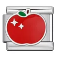 Premium stainless steel Italian modular charm featuring a glossy red apple enamel design - Apple (J2883)