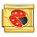Gold-plated stainless steel modular bracelet link with red enamel ladybug charm. - Red and Yellow Ladybug Pattern(ICJ2824-2) / Gold