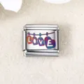 Italienisches Charm-Glied aus Edelstahl mit buntem laser-graviertem LOVE-Herz-Muster - LOVE Herz (ICZK064)