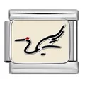 Stainless steel Italian charm link with stylized crane pattern for DIY jewelry link - Crane Sketch (J2886)
