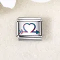 Premium italienisches Charm-Glied aus Edelstahl mit Regenbogen-Laser-Herz-Pfeil-Design - Herz mit Pfeil (ICZK220)
