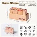 12pcs set of decorative heart and love motif beechwood stamps in a storage wooden box - Heart Romance