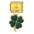 Elegant gold-tone Italian modular bracelet charm featuring a green four-leaf clover pendant - Dark Green Clover (ICG697-7)