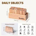 Premium 12-Piece Wooden Stamp Set with Daily Life Icons for DIY Journaling and Crafting - Small Daily Items