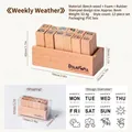 12-piece beech wood stamp set featuring weather and weekday patterns in a box - Week and Weather