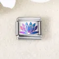 Italienisches Armband-Element aus Edelstahl mit laser-graviertem lila Lotus-Design - Colorful Lotus (ICZK388)