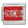 Stainless steel red enamel Italian charm featuring silver Chinese auspicious pattern - Fortune Amulet (J2894)