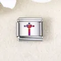 Italienisches Charm-Armband-Glied aus Edelstahl mit irisierendem Herz-Kreuz-Lasermuster - Kreuz und Herz (ICZK426)
