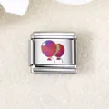 Italienischer Armband-Modul-Anhänger aus Edelstahl mit laser-gravierten Ballons Design - Verlauf Doppelballons (ICZK470)