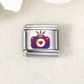 Italienisches Charm-Glied aus Edelstahl mit buntem Kamera-Herz-Design für DIY-Armbänder - Kamera mit Herz (ICZK471)
