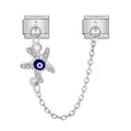 Silberner italienischer Charm-Link aus Edelstahl mit Bösem Blick Seestern und Kette - Silber Seestern-Stil (ICG580-1)