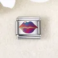 Italienisches Modular-Element aus Edelstahl mit farbenfrohem lasergraviertem Lippen-Design - Verlauf Lippenmuster (ICZK482)