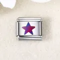 Italienisches Charm-Glied aus Edelstahl mit lasergraviertem lila Sternenmuster - Farbverlauf Stern (ICZK560)