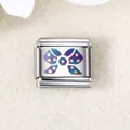 Eleganter italienischer Modular-Charm aus Edelstahl mit lasergraviertem lila Schleifen-Motiv - Irisierende Schleife (ICZK892)