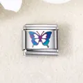 Hochwertiger Edelstahl Italian Charm mit Regenbogen-Schmetterling für Modularmbänder - Irisierender Schmetterling (ICZK894)