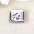 Italienisches Charm-Glied aus Edelstahl mit buntem, lasergraviertem Cheerleader-Pom-Pom - Bunter Pompon (ICZK1224)