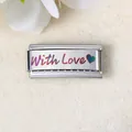 Edelstahl-Armbandmodul für italienisches Charm-Armband mit buntem With Love-Schriftzug - With Love Herz (ICZK842)