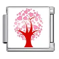 Detailed view of a stainless steel Italian charm link featuring a romantic pink heart tree - Red Heart Tree Style(JFAA0011-1) / Silver