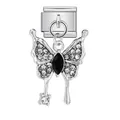 Charm mariposa de acero inoxidable plateado con diamantes para pulseras italianas - Estilo de Mariposa de Piedra Negra y Strass Plateado (ICG763-1)