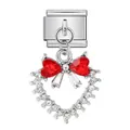 Abalorio italiano de acero inoxidable con lazo de cristal rojo y colgante de corazón - Estilo de Lazo Hueco de Corazón Rojo (ICG799)