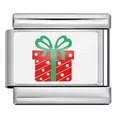 Maillon de bracelet italien en acier inoxydable avec motif cadeau de Noël rouge décoratif - Style de Boîte Cadeau de Noël (ICP-YC166)
