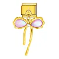 Charm italiano de acero dorado con colgante de mariposa rosa y detalle de cristal - Estilo de Lazo de Piedra Rosa Dorada (ICG529-6)