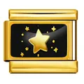 Dettaglio di un modulo charm italiano in oro con design a stelle - Base Argento-Stile Stella A Cinque Punte Nero Oro(ICP-YC342-16SD)